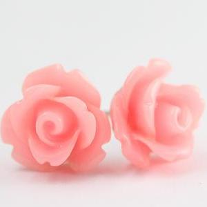 Pink Rose Ear Posts, Bridal Jewelry, Bridesmaids..