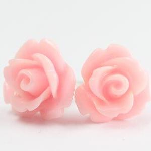 Light Pink Rose Ear Posts, Bridal Jewelry,..