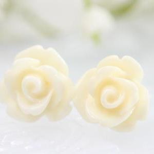 White Rose Ear Posts, Bridal Jewelry, Bridesmaids..