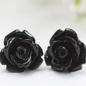 Black Rose Ear Posts, Bridal Jewelry, Bridesmaids..