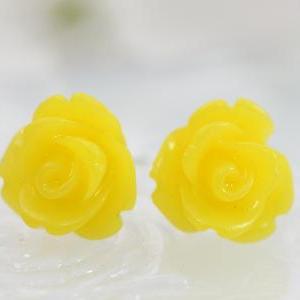 Frosted Yellow Rose Ear Posts, Bridal Jewelry,..