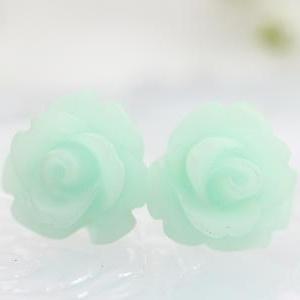 Frosted Pale Turquoise Rose Ear Posts, Bridal..