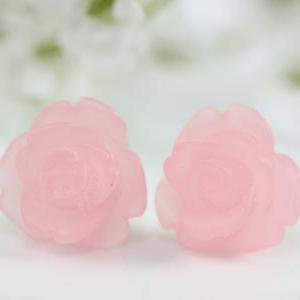 Frosted Light Pink Rose Ear Posts, Bridal Jewelry,..