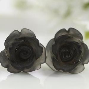 Frosted Black Rose Ear Posts, Bridal Jewelry,..