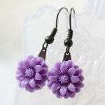 Petite Purple Chrysanthemum Earrings