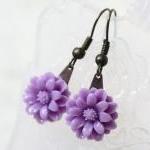 Petite Purple Chrysanthemum Earrings