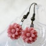 Petite Coral Pink Chrysanthemum Earrings