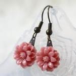 Petite Coral Pink Chrysanthemum Earrings