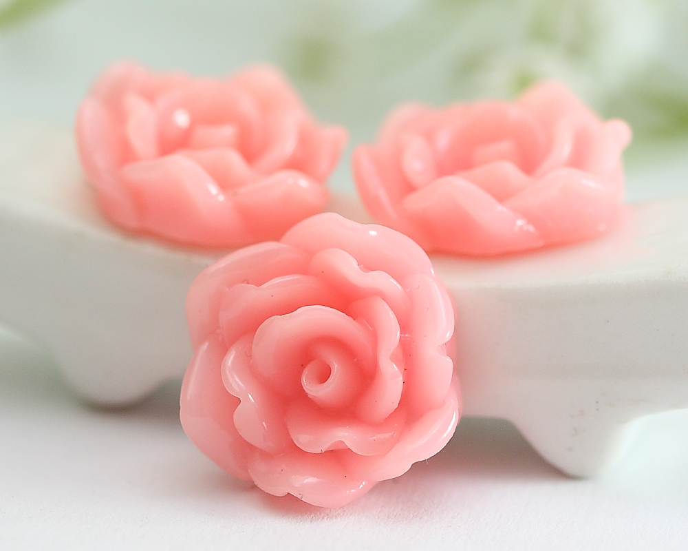 Pink Flower Resin Cabochons 12pc