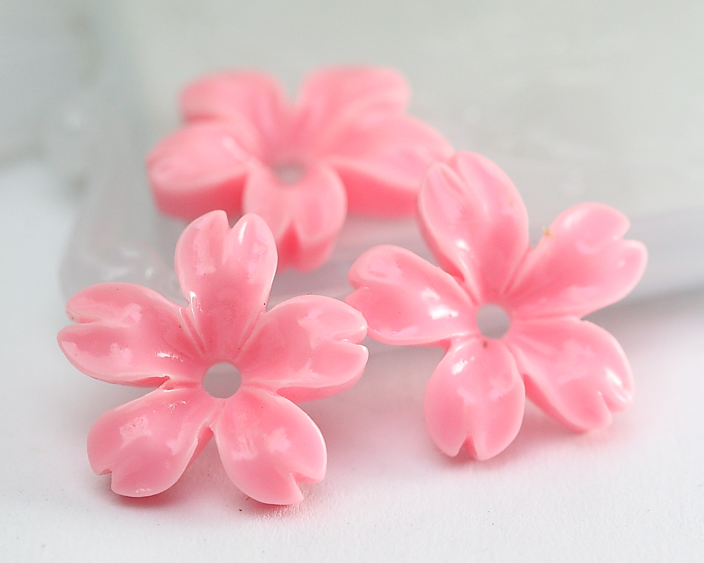 Pink Cherry Blossoms Resin Cabochons 8pc