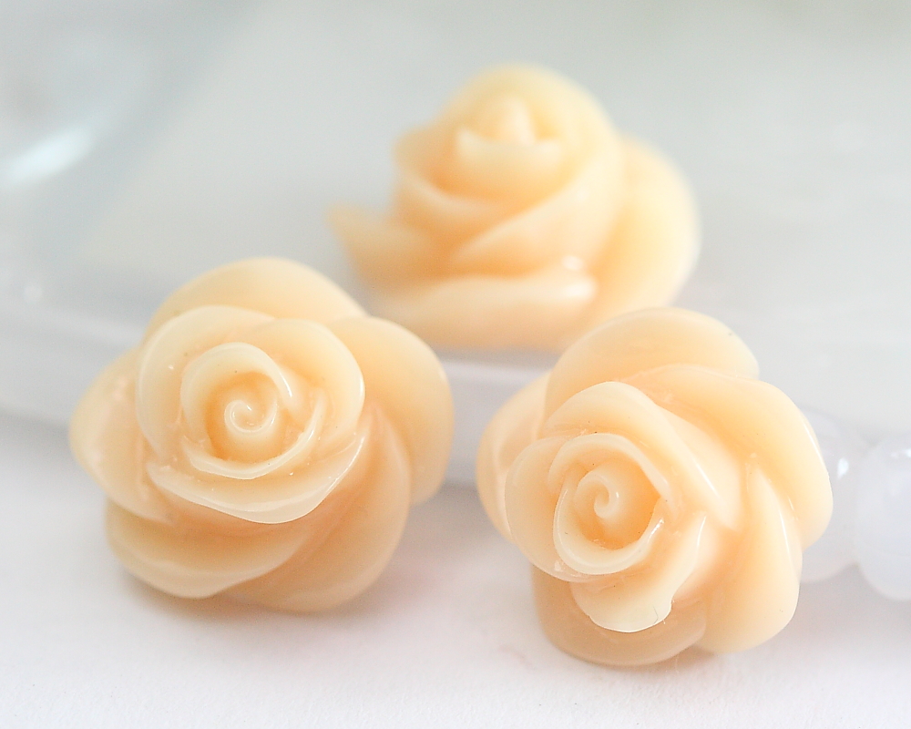 Beige Rose Resin Cabochons 8pc