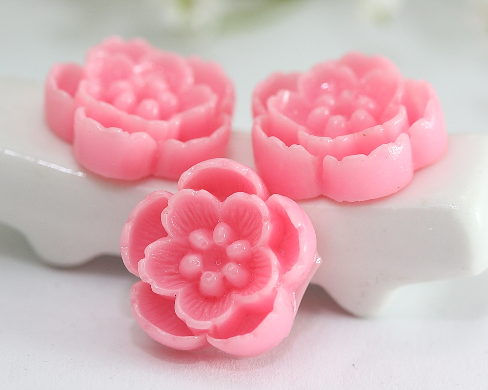 Pink Cherry Blossoms Resin Cabochons 6pc