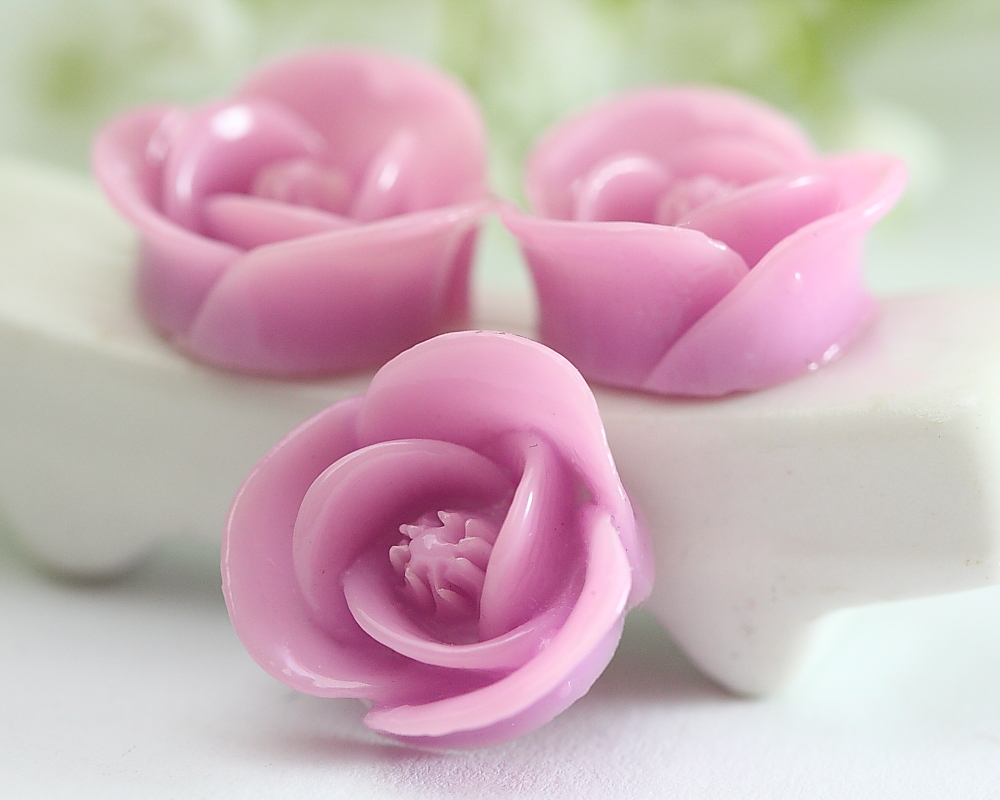 Lilac Rose Resin Cabochons 12pc