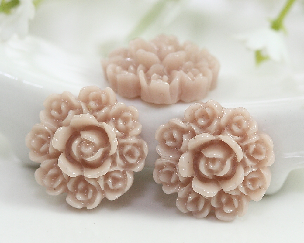 Light Brown Flower Resin Cabochons 8pc
