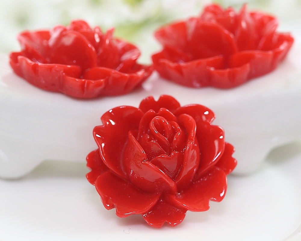 Red Rose Resin Cabochons 6pc
