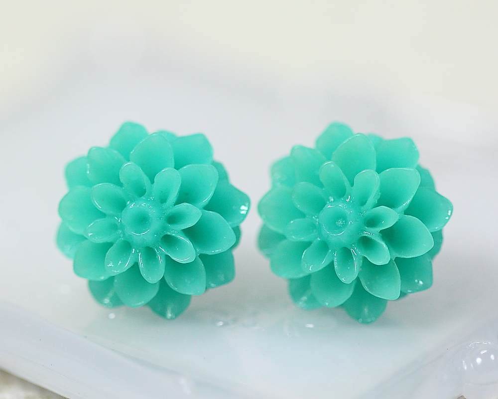 Turquoise Chrysanthemum Ear Posts, Bridal Jewelry, Bridesmaids Gift, Flowergirls Gift