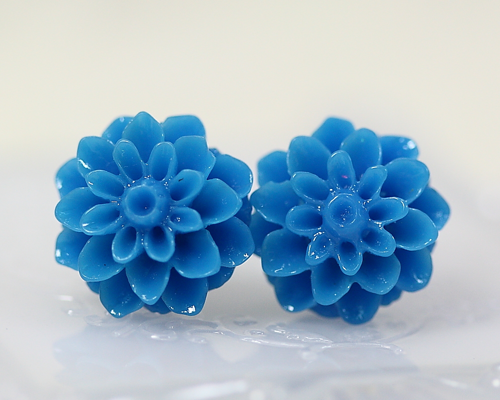 Blue Chrysanthemum Ear Posts, Bridal Jewelry, Bridesmaids Gift, Flowergirls Gift