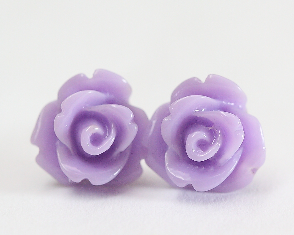 Lavender Rose Ear Posts, Bridal Jewelry, Bridesmaids Gift, Flowergirls Gift