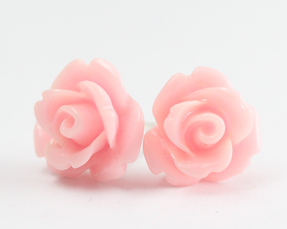 Light Pink Rose Ear Posts, Bridal Jewelry, Bridesmaids Gift, Flowergirls Gift