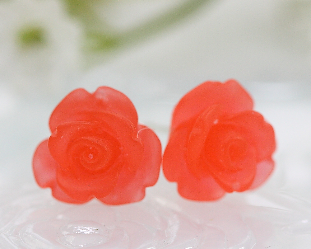 Frosted Red Rose Ear Posts, Bridal Jewelry, Bridesmaids Gift, Flowergirls Gift