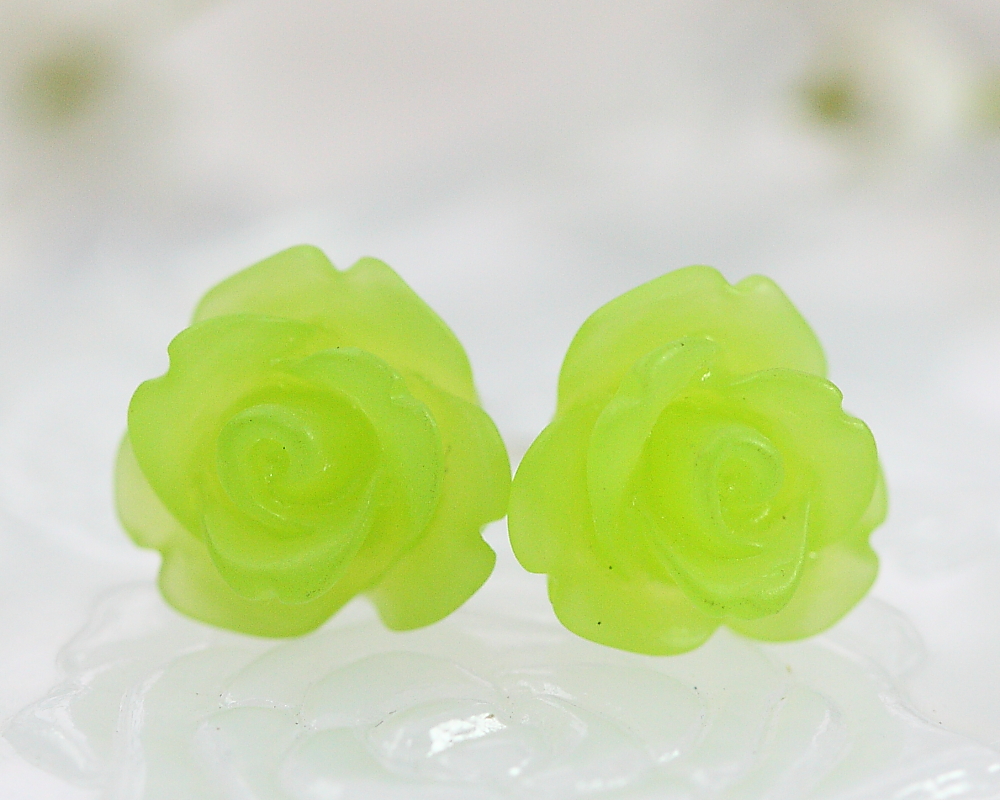 Frosted Apple Green Rose Ear Posts, Bridal Jewelry, Bridesmaids Gift, Flowergirls Gift