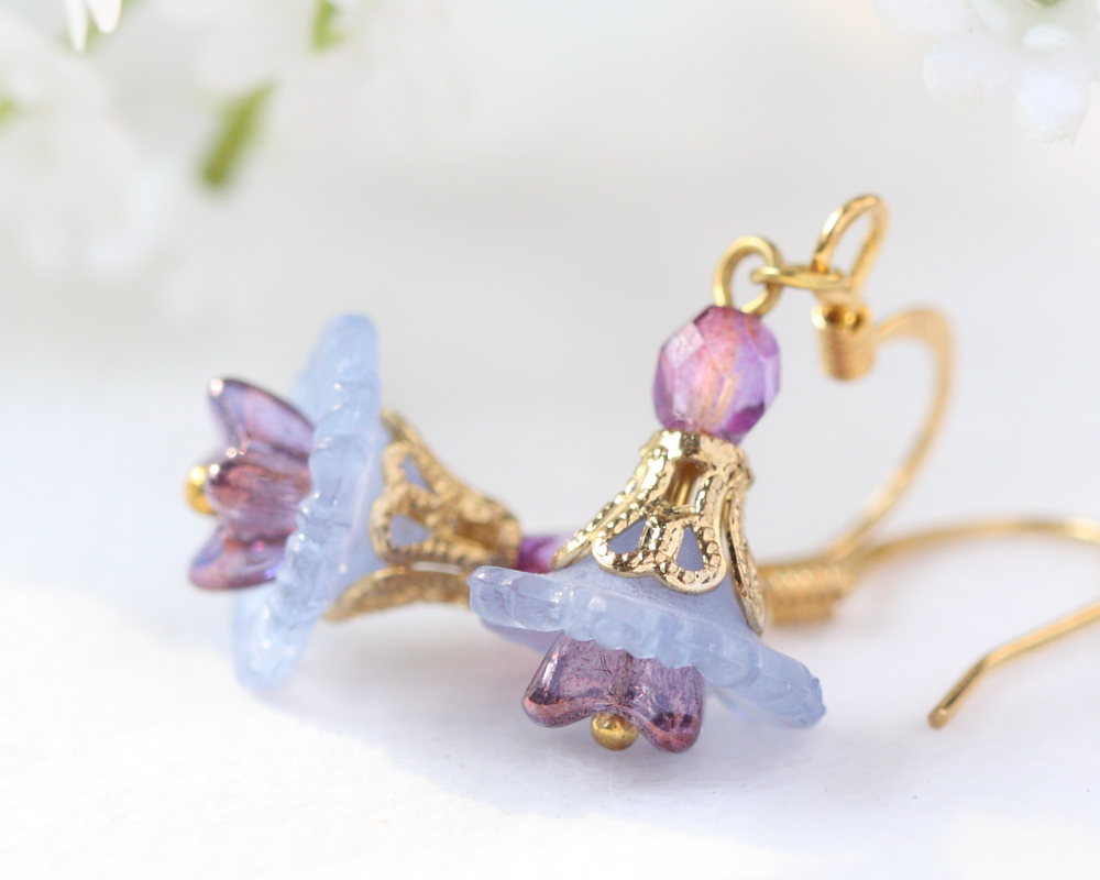 Petite Blue Lucite Flower Earrings