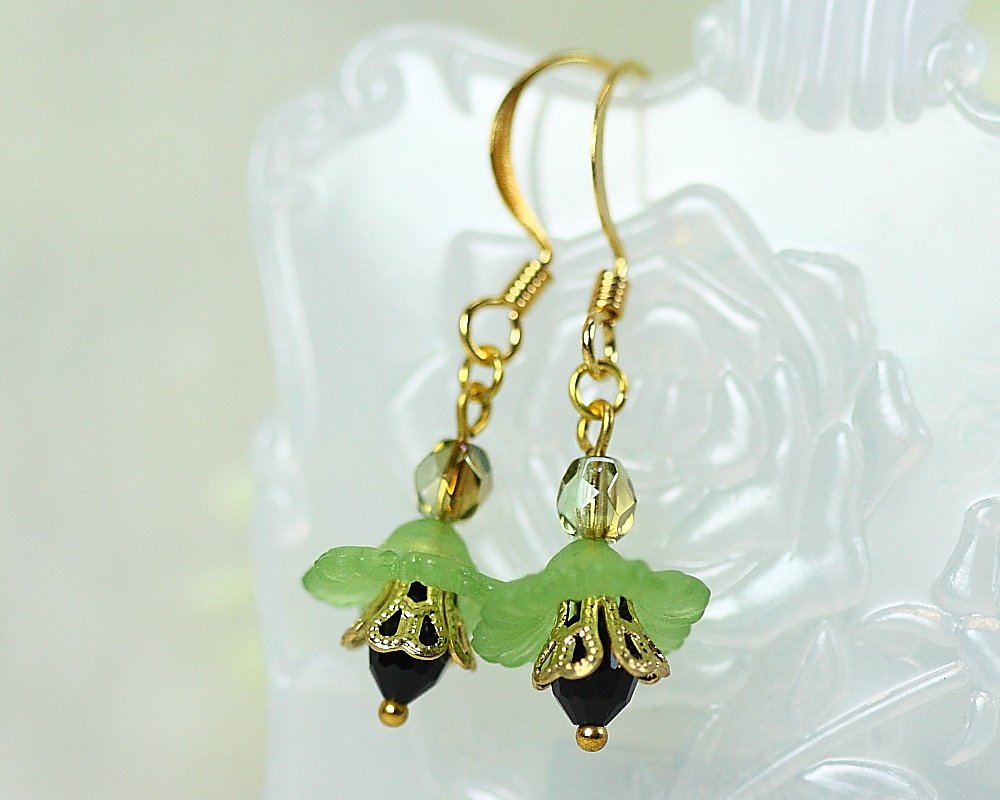 Petite Green Lucite Flower Earrings
